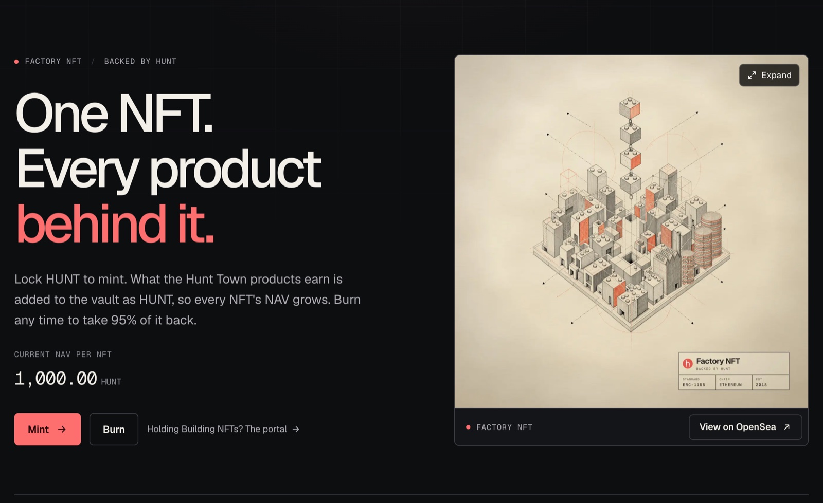 The Factory NFT page on hunt.town